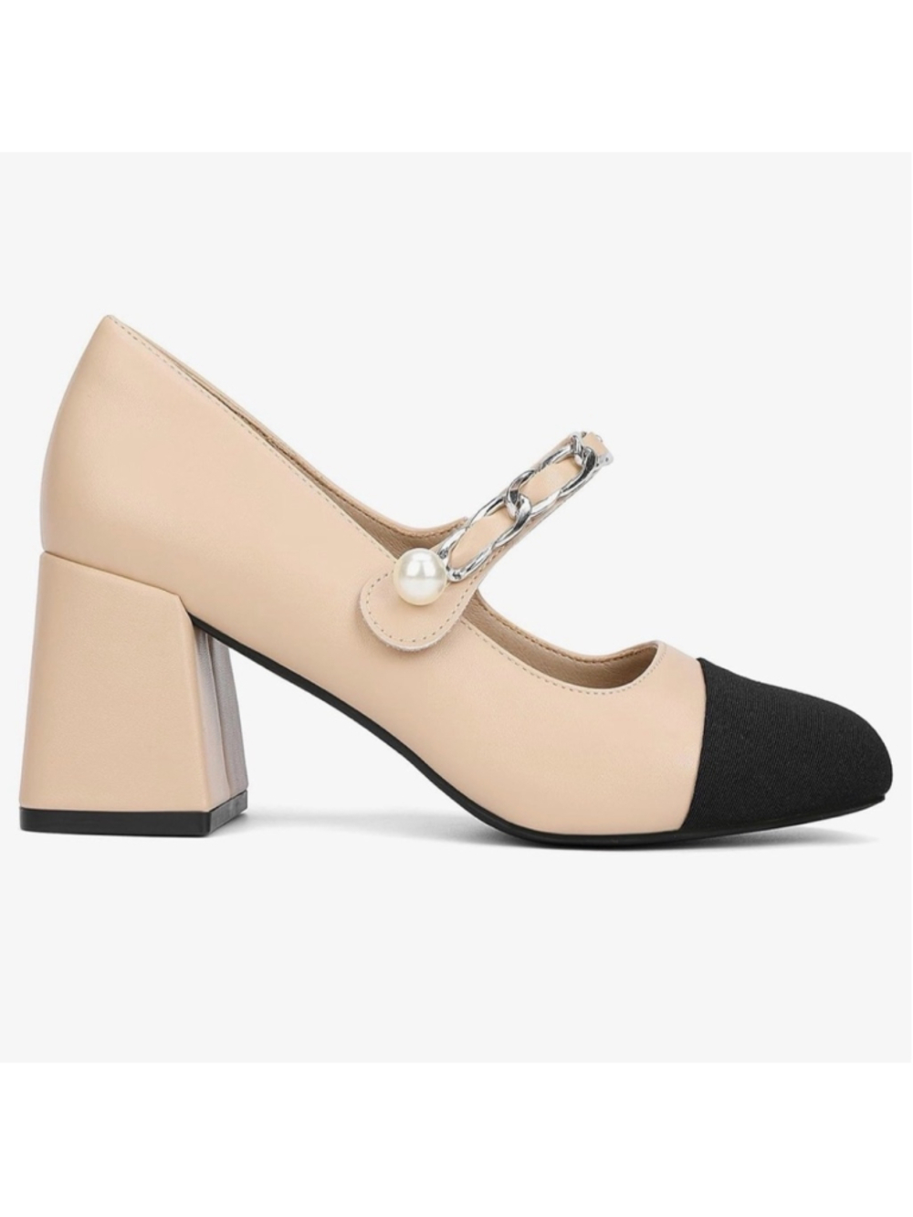NEW Classic Two-Tone Mary Jane Block Heel Cap Toe Vegan Leather Shoes 8 - Picture 6 of 9